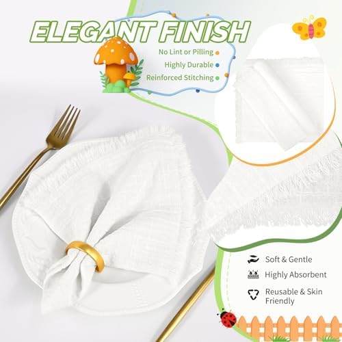 Showgeous 30 Pack White Cloth Napkins with Fringe, 16x16 inch 100% Cotton - Image 3