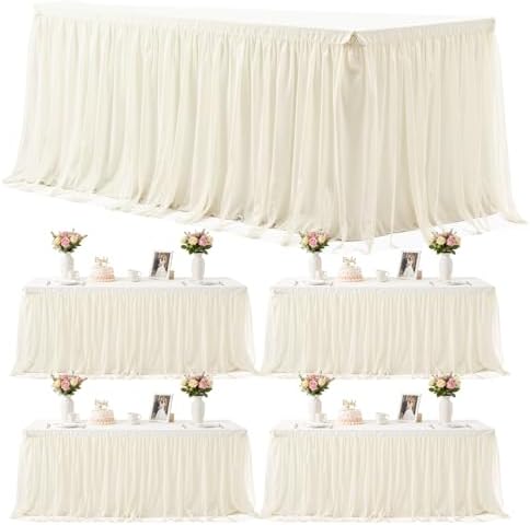 4 Pack Ivory Tablecloths for 6 Foot Rectangle Tables Ivory Table Cloth Rectangle Tulle Tablecloth 6ft Cream Stretch Spandex Table Covers for Wedding Baby Shower Birthday Party Banquet Desk Table Skirt by HBBMAGIC