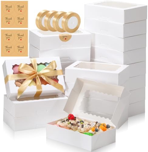8x5x2 Auto-Popup Cookie Boxes with Window, White, 60 Pack by EQOREIIN