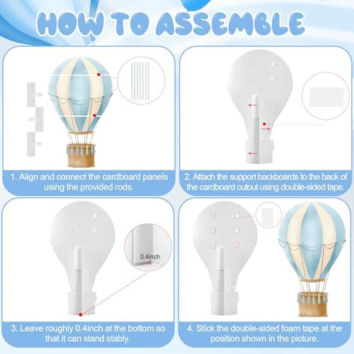 2.9 ft x 4.9 ft Hot Air Balloon Baby Shower Decorations, Large Blue Hot Air Shaped Cardboard Cutout, Life-Size Standup Photo Booth Props for Birthday Party Celebration Backdrops Decor - Image 4