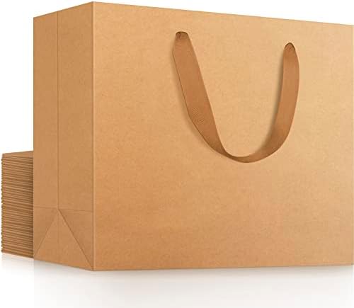 EUSOAR Extra Large Gift Wrap Bags in Bulk, 20 Pack 16x6x12 inches Kraft Paper Bags with Handles, Heavy Duty Totes for Wedding, Grocery, Boutique, Retail, Business, Party Favors, Birthdays by EUSOAR