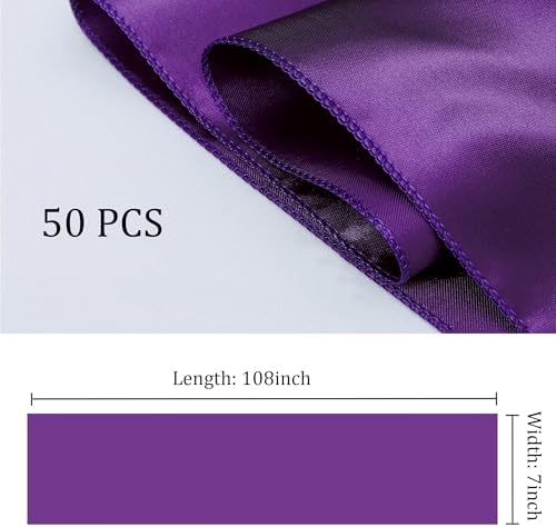 Satin Chair Sashes Bows 50 Pack Universal Polyester Chair Ribbons for Wedding Anniversary Retirement Party Birthday Engagement Banquet Graduation Outdoor Events Decor (Purple, 50 pcs) - Image 3