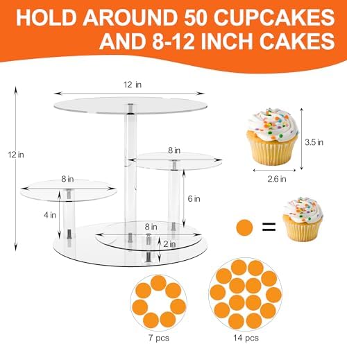 YestBuy Cupcake Stand, Round Cake Stand, 4 Tier Cupcakes and Cakes Comb for 8-12 Inch Cakes, Tiered Cupcake Tree Tower, Clear Dessert Display Stand for Dessert Table Wedding Birthday Party - Image 5