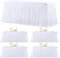 4 Pack White Table Cloth for 6 Foot Rectangle Tables, White Stretch Fitted Tulle Table Covers Skirt, Rectangular Ruffle Tutu Tablecloth Wedding Banquet Baby Shower Cake Tablecloths Decorations by Tao-GePartyDecorations