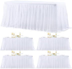4 Pack White Table Cloth for 8 Foot Rectangle Tables, White Stretch Fitted Tulle Table Covers Skirt, Rectangular Ruffle Tutu Tablecloth Wedding Banquet Baby Shower Cake Tablecloths Decorations by Tao-GePartyDecorations