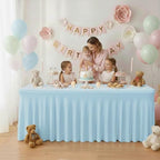 2 Pack Baby Blue Spandex Table Covers 4ft Rectangle Ruffle Skirts for Party - Image 3