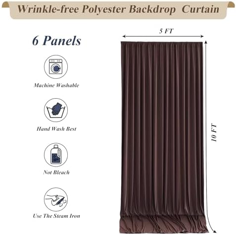 30x10ft Brown Backdrop Curtains with Lights Photo Drapes Wrinkle Free Fabric Backdrop Curtain for Wedding Birthday Party Baby Shower Bridal Shower Home Party Background Decorations - Image 7