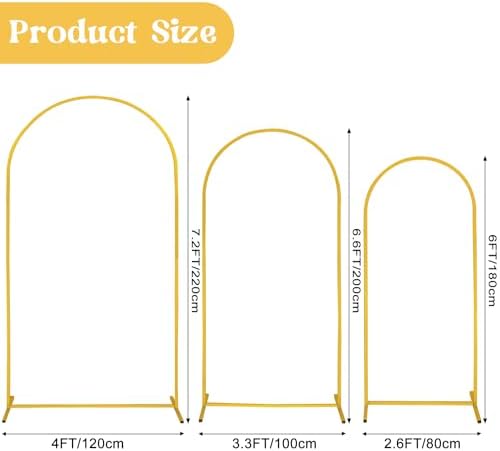 Fivenl Set of 3 Arch Backdrop Stand 7.2FT, 6.6FT, 6FT Gold Wedding Balloon Stand Stable Metal Door Frame for Ceremony Birthday Party Bridal Baby Shower Banquet Decoratio - Image 2