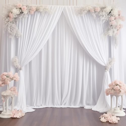 White Backdrop Curtains 4 Panels, 10 Feet Wrinkle-Free Polyester Photography Backdrop Drapes for Wedding Baby Shower Party Background Backdrop Stand- 16 X10FT (White) - Image 4