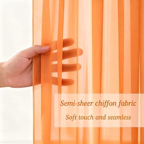 Shillance 10x10ft Orange Chiffon Backdrop Curtain with Lights String for Wedding Sheer Tulle Curtain Photo Backdrops Drapes for Baby Shower Birthday Party Ceremony Decorations - Image 3