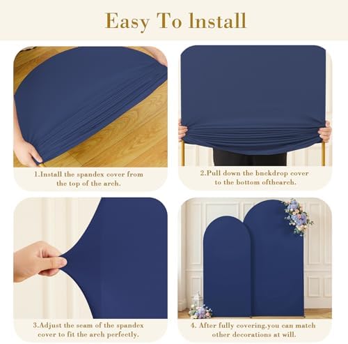 Navy Blue Arch Backdrop Cover Set of 2 Spandex 7.2 and 6ft Arch Covers Stretchy Backdrop Wedding Balloon Arch Stand Covers for Birthday Party Baby Shower Bridal Shower Banquet Photo Arches Background - Image 6