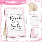 Tatuo 75 Pcs Baby Shower Party Block Games Sign to Decorate,Pink Bow - Image 2