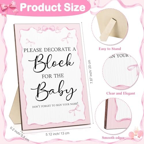 Tatuo 75 Pcs Baby Shower Party Block Games Sign to Decorate,Pink Bow - Image 2