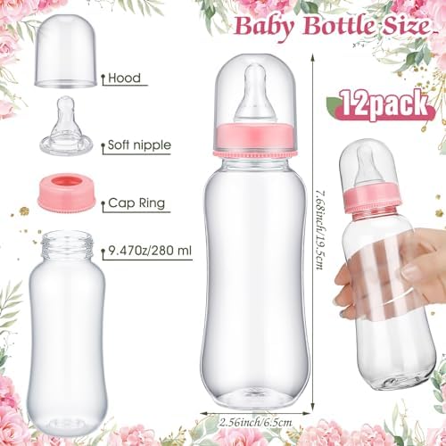 Trelaco 12 Pcs Pink Baby Shower Games Elephant Bottle Chug Wooden Sign Set - Image 3