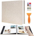 Large Photo Album Scrapbook – Holds 4x6, 8x10 Pictures – Self-Adhesive Pages for Baby, Wedding, Travel & Family Memories | Includes Metallic Pen & Scraper/Light Beige Large DIY Memory Book for Gifts by HoneyTolly