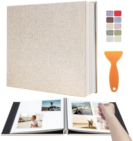 Large Photo Album Scrapbook, Holds 4x6, 8x10 Pictures, Self-Adhesive Pages for Baby, Wedding, Travel & Family Memories, Includes Metallic Pen & Scraper, DIY Memory Book for Gifts 11" X 10.8" 60 Pages by HoneyTolly