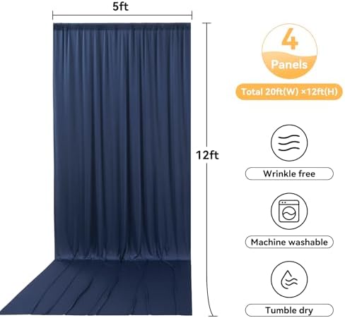20ft x 12ft Navy Blue Backdrop Curtain for Parties, Wrinkle Free 4 Panels 12ft Long Photo Backdrop Drapes Back Drop Cloth for Wedding Birthday Party Baby Shower Photography Background - Image 6