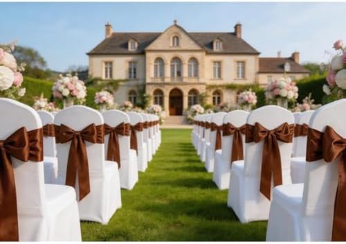 Brown Chair Sashes 50 Pack, Chocolate Satin Chairs Bows Ribbons for Party Wedding, Universal Ties Knots for Folding Chairs Decor - Image 3