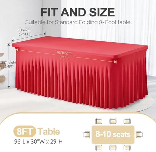 PARTISKY Red Spandex Tablecloth for 8ft Rectangle Tables, Stretchable Table Cover Skirt for Folding Tables Weddings Parties Banquets Events Trade Shows and Dessert Table - Image 4
