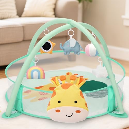 7-in-1 XL Large Baby Play Gym Mat, Tummy Time Mat, Baby Gym & Ball Pit, Baby Activity Mat with Milestone Cards & 6 Detachable Toys for Sensory Motor Skill, Giraffe - Image 7
