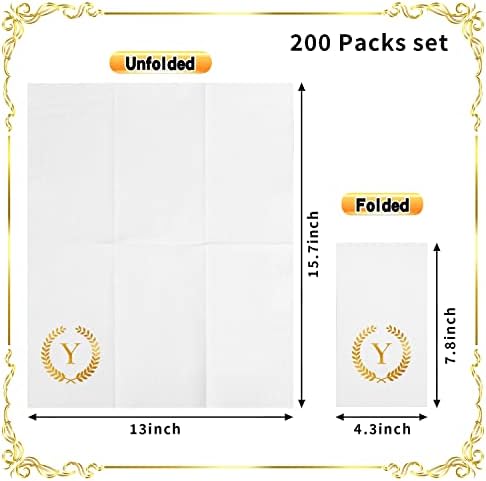 200 Pack Monogrammed Disposable Napkins Gold Foil Letter Y Guest Napkins Initial Disposable Hand Paper Towels for Wedding Engagement Baby Shower Party Home Kitchen Bathroom Dinner Decorative Towels - Image 2