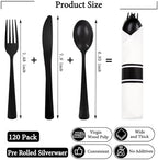 Supernal 120pack Pre Rolled Black Plastic Silverware Set Disposable (Pack of 2) - Image 2