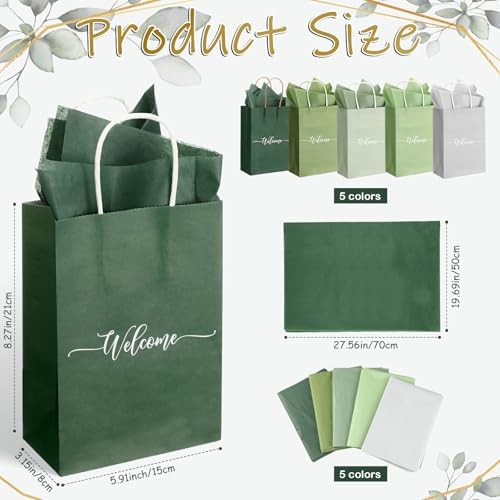 Kolldenn 100 Sets Sage Green Wedding Welcome Bags for Guests with Handles - Image 2