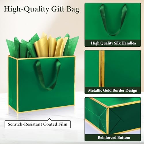 Addblu 24 Pack Green Large Gift Bags with Handles & 72 Tissue Papers - Image 3