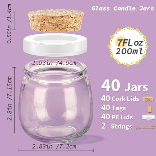 Syntic 40 Pack 7oz Small Glass Jars with Cork Lids,Mason Jars - Image 3