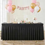 Black Table Cloth for 8 Foot Rectangle Tables Fitted Stretch Spandex Table Cover with Skirt 8ft Baby Shower Birthday Party Banquet Ruffle Tablecloth Wedding Table Cloths Desk Skirt, 2 Pack - Image 7