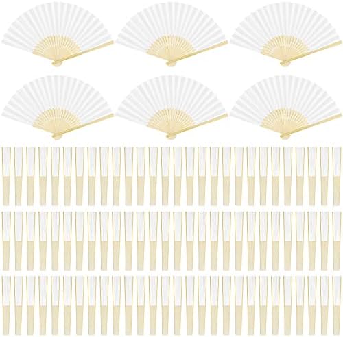 Aodaer 90 Pieces Paper Folding Fans Bamboo Handheld Fans Paper Folded Fans for Wedding Gift, Party Favors, DIY, Home Decoration, White by Aodaer