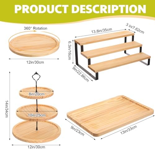 Teenyyou 5 Pcs Wood Dessert Table Display Set Cupcake Stand, Light Color - Image 2