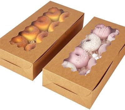qiqee 50 Packs Brown Cookie Box with Window 12x5.5x2.5 Inch Two Uses Pastry Biscuit Bakery Box For Packaging - Image 3