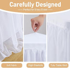 6 Pack White Tablecloths for 6 Foot Rectangle Tables Stretch Tulle Table Cloth Spandex Fitted Table Covers with Ruffle Skirt for Wedding Birthday Bridal Baby Shower Party Banquet Dessert Table Decor - Image 6