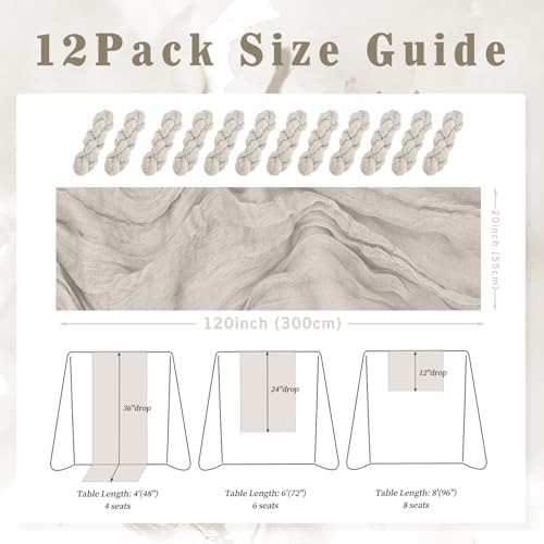 12 Pack Rose Brown Cheesecloth Table Runner 10FT Rustic Gauze Fabric Cheese Cloth Table Runner for Wedding Bridal Baby Shower Table Decor Boho Sheer Birthday Party Table Decorations 20 x 120 Inch Long - Image 2
