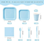 Vyntra 350 Pcs Light Blue Square Paper Plates and Napkins Set, Serves 50 - Image 3