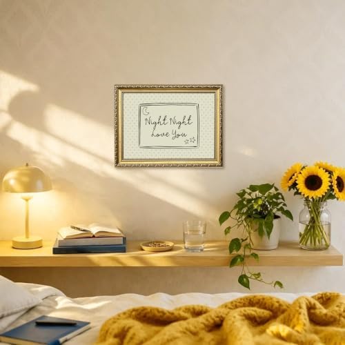 Vintage Gold Framed Wall Art Cute Night Night Love You Quote Wall Decor Picture Mid Century Modern Sign Poster Canvas Painting Print for Bedroom Living Kid Room 12x16 inch - Image 6