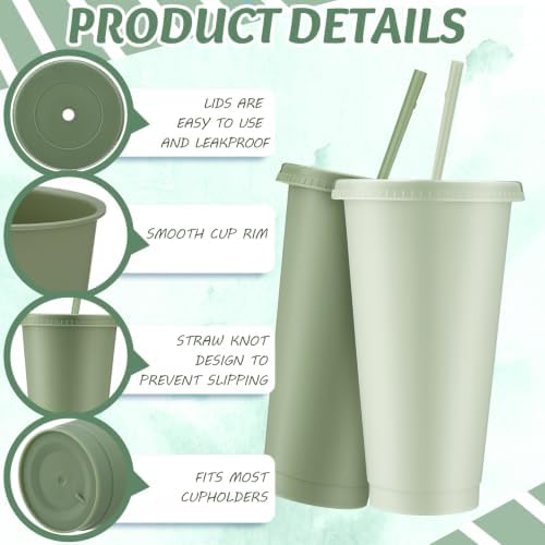 Skylety 36 Pcs Sage Green Plastic Cups with Lids and Straws 24 oz - Image 3