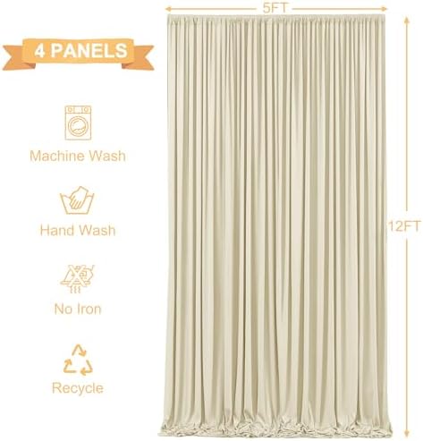 20ft x 12ft Beige Backdrop Curtains Wrinkle Free Backdrop Curtain for Wedding Parties Beige Fabric Backdrops Drapes Back Drop Cloth Bridal Shower Stage Curtains Wedding Decorations for Reception - Image 5