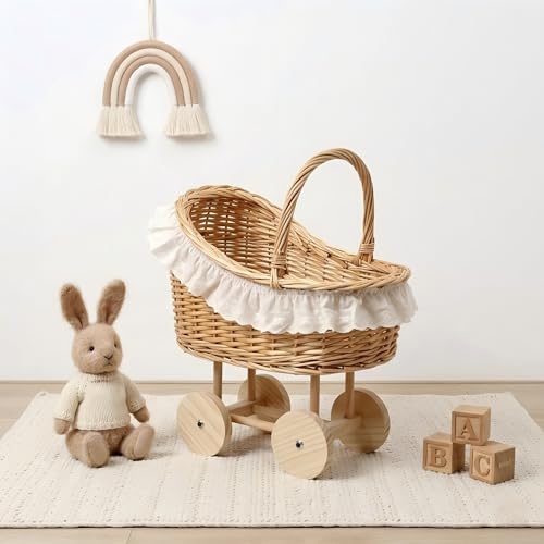 Vintage Wicker Baby Carriage Centerpiece with White Lace Trim (L Wicker Carriage a) - Image 5