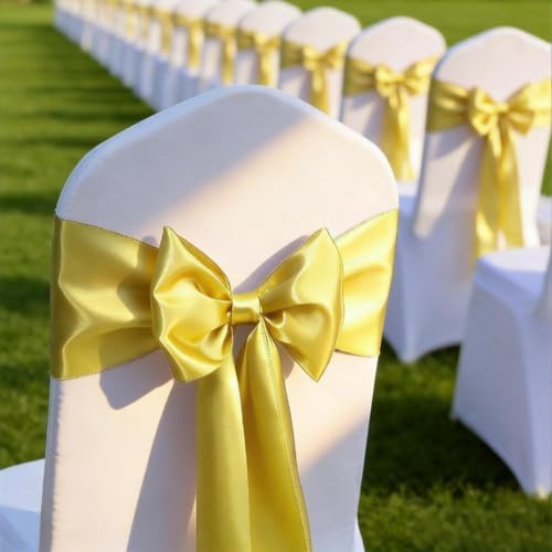 Satin Gold Chair Sashes 50 Pack, Light Gold Chairs Ribbons Ties 7x108 Inch for Party Wedding Birthday Christmas Decoration - Image 4