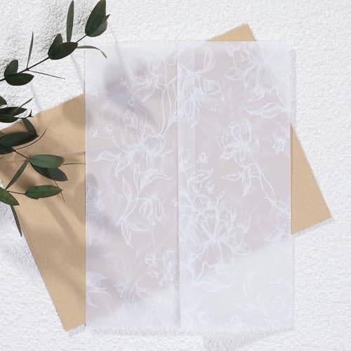 UNIQOOO 100 Pack White Grace Bloom Vellum Jackets for 5x7 Invitations, 115GSM Pre-Folded Vellum Paper, for Wedding Invitations Wraps, Vintage Theme Wedding & Events - Image 2