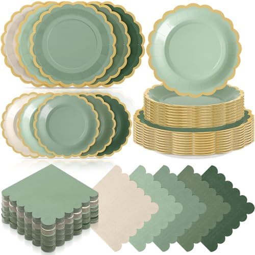 Zhehao 150 Pcs Sage Green Paper Plates Napkins Party Supplies Serves 50 by Zhehao