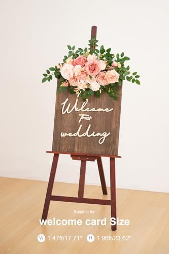 2pcs Dusty Pink Artificial Flower Swags Decor Wedding Welcome Sign Easel Board Rose Eucalyptus Garland for Outdoor Party Ceremony Backdrop Reception Entryway Table Decor Faux Floral - Image 4