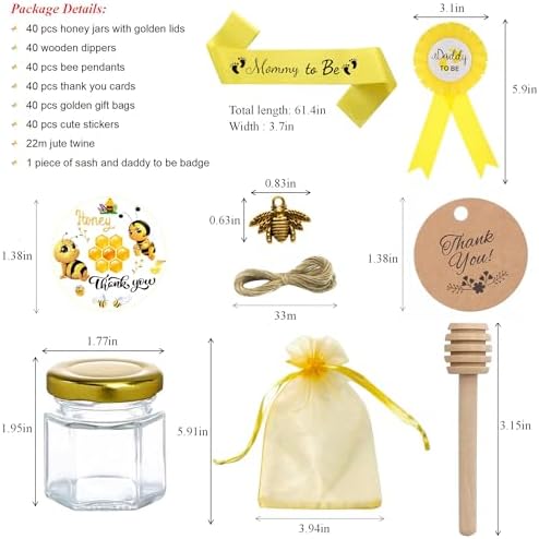 IIKUM 40 Pack Glass Honey Jars, 1.5 oz Honey Pot with Baby Shower Sash, Lids, Dippers, Bee Pendants, Gift Bags, Cards, Jute and Stickers-Ideal Honey Jars Set for Baby Shower, Wedding and Party Favors - Image 2