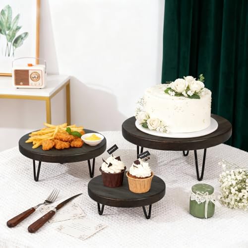 3 Pcs Buffet Risers, Wood Round Food Riser Dessert Table Display Stand Set for Party Wood Cupcake Stands Nesting Table for Home Decor (Walnut) - Image 4