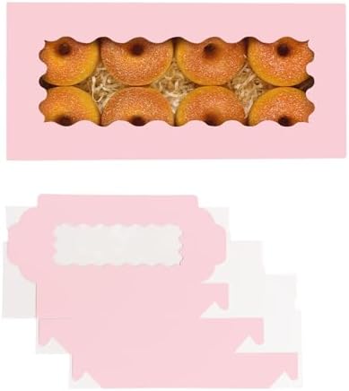 qiqee 50 Packs Pink Cookie Box with Window 12x5.5x2.5 Inch Two Uses Pastry Biscuit Bakery Box For Packaging - Image 2