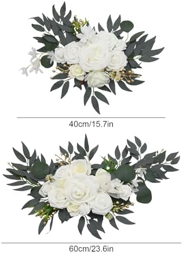 2Pcs Faux Floral Swag for Wedding Welcome Signs, Elegant Floral Decor for Ceremony and Reception, Ideal for Home Decoration (White) - Image 4