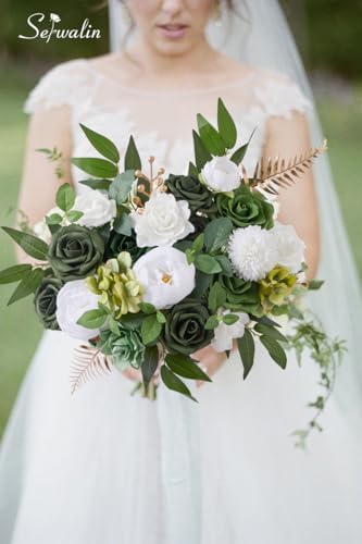 Serwalin Green Artificial Flowers Box Silk Flowers with Stems for Wedding - Image 5