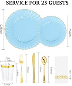 YOUBET 175PCS Light Blue Scalloped Plastic Plates for Party Wedding - Image 2